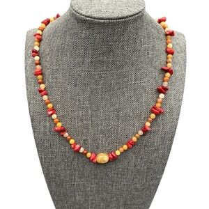 Artisan Coral Jade Amber Necklace